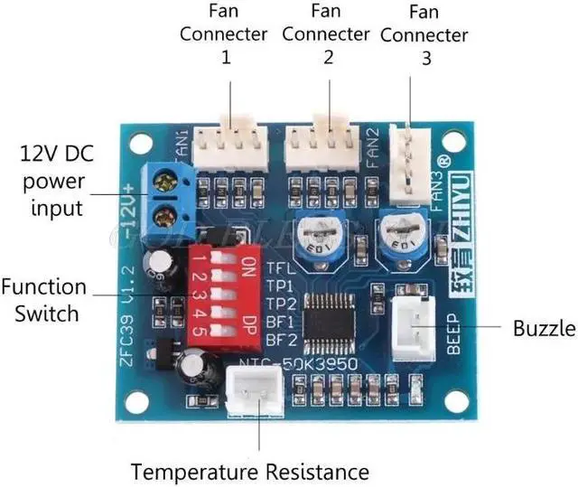 Alt view image 2 of 5 - 12V CPU Fan Temperature Control PWM Speed Controller Module Alarm Buzzer Sensor Drop Shipping