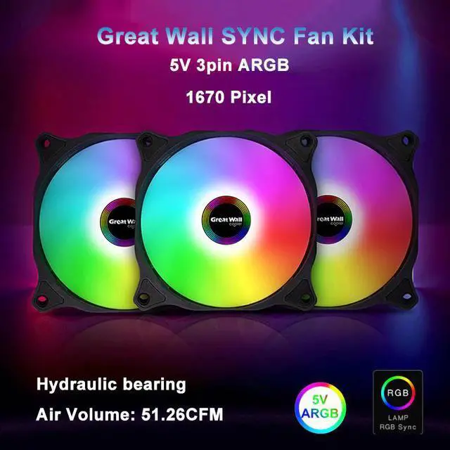 Alt view image 3 of 5 - PC Case ARGB Fan Cooler Kit Aura Sync Cooling Fan 120mm Mute 4pin Hub Computer Case RGB Fan Cooling CPU Cooler For PC