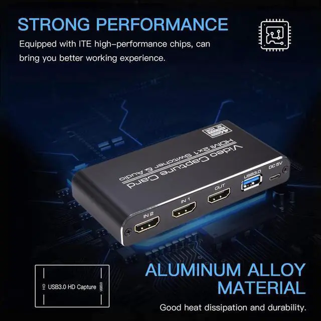 Main image of Video Capture Card USB 3.0 2X1 Loop  4K & MIC+Audio Capture HD 1080P Board Game Record Live Streaming Local Loop Out