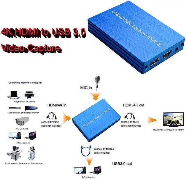 Alt view image 2 of 5 - 4K 60Hz HD USB3.0  Video Capture 1080P  to USB Video Capture Card for Game Streaming Live Broadcast
