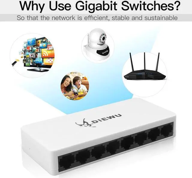 Alt view image 5 of 5 - 8 Port Network Ethernet Switch POE Lan Network Switcher 5 Ports For Network IP Cameras Or Wireless AP/ 6 PoE Splitter