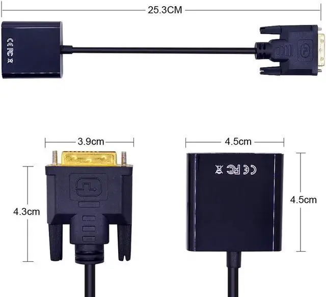 Alt view image 3 of 5 - 1080P DVI-D to VGA Adapter 25 Pin DVI Male to 15 Pin VGA Female Cable Video Converter for PS3 PC Computer HDTV Monitor