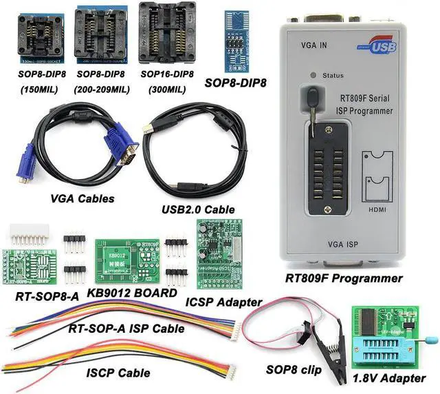 Alt view image 4 of 5 - Serial ISP Programmer Tool +12 Items +1.8V Adapter +SOP8 Test Clip +ISP cable EPROM FLASH VGA ISP