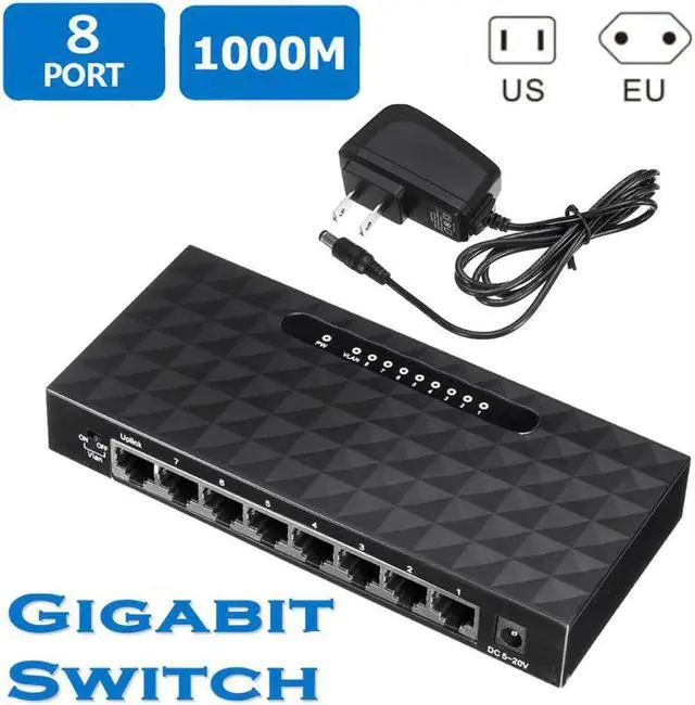 Alt view image 2 of 5 - 1000mbps 8 Ports High Performance small Network VLAN Hub Gigabit Ethernet Desktop Switch 100-240V Black Smart network switch