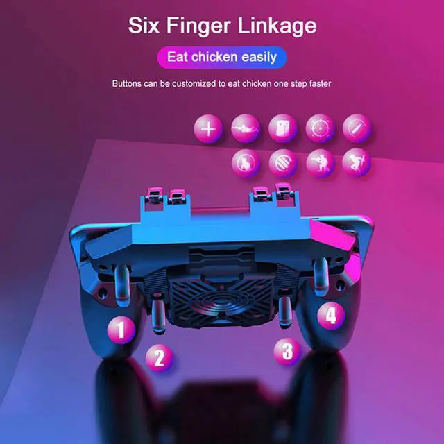 Alt view image 2 of 5 - DL88 Six Finger PUBG Mobile Trigger Fire Button Joystick Gamepad With Cooling Fan Phone Cooler L1R1 Shooter Game Controller