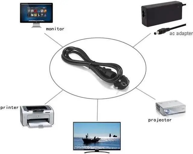 Alt view image 5 of 5 - Power Cord 2m 10ft 5m 10m Schuko Angle Plug IEC C13 Power Supply Cable For Projector PC Monitor Printer  LG TV PS4 Pro
