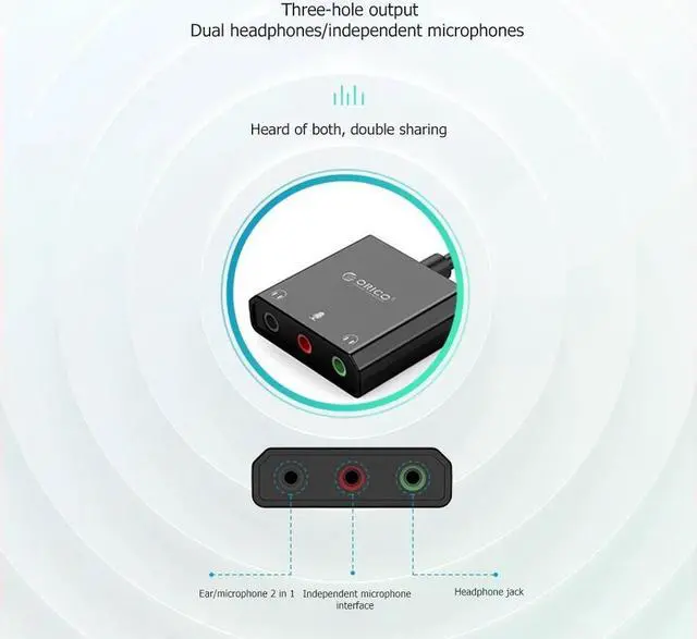Alt view image 2 of 5 - USB Audio Adapter for Computer Headset  USB 2.0 External Stereo Sound Card Sound Card Converter Adapter