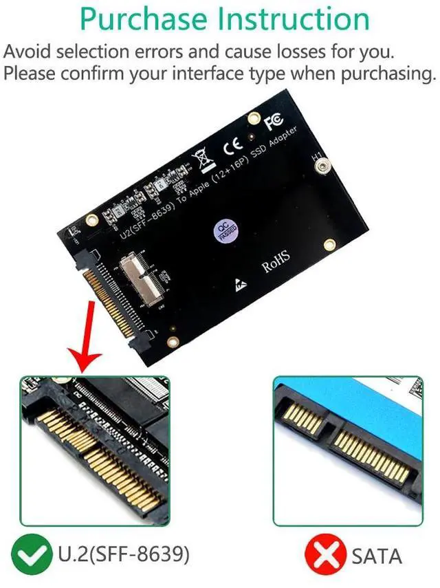 Alt view image 2 of 6 - Adapter SSD M.2 PCIe to SFF- 8639 U.2 Adapter 3.5"  Bracket for MacBook Air Pro Retina 2013 2014 2015 2016 2017 12+16pin M2 SSD
