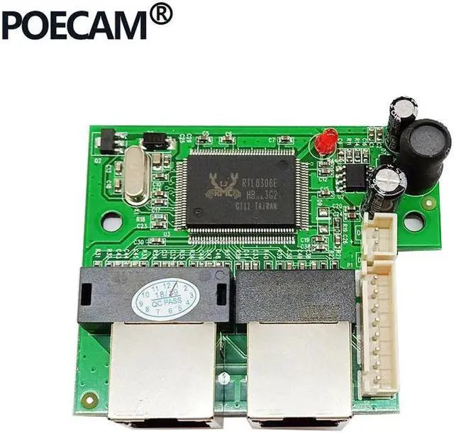 Alt view image 2 of 5 - mini 2 port fast 10/100mbps ethernet network lan hub switch board two layer pcb 2 rj45 1*8pin head port switch module