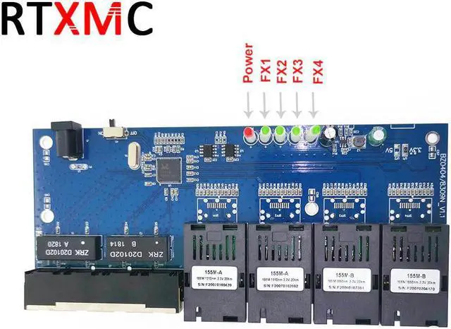 Alt view image 6 of 7 - Ethernet 4F4E 10/100M Ethernet Switch 4 Fiber Port SC 25KM 4 UTP RJ45 Erhetnet Fiber Optical Switch with power supply