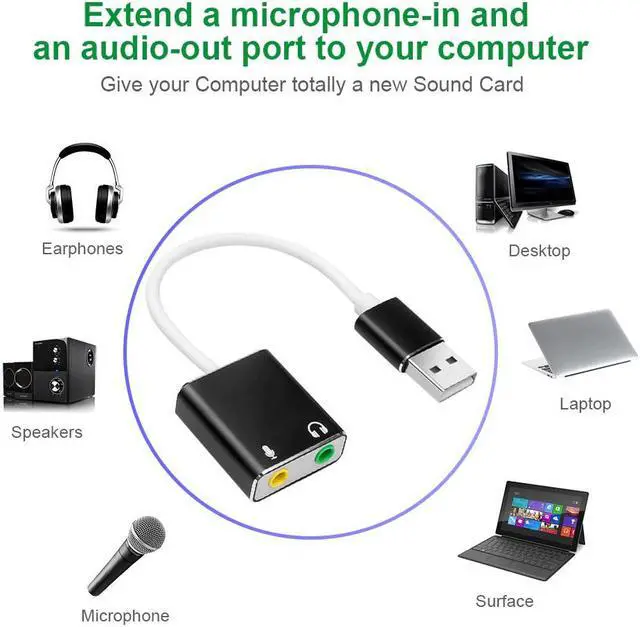 Alt view image 4 of 5 - USB Sound Card Type C / USB to 3.5mm Jack USB Audio Adapter Earphone Micphone for Macbook Computer Laptop PC