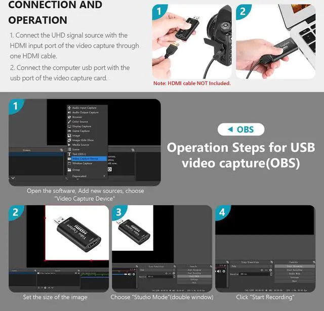 Alt view image 4 of 5 - Audio Video Capture Card  to USB 1080p USB2.0 Record via DSLR Camcorder Action Cam for High Definition Acquisition