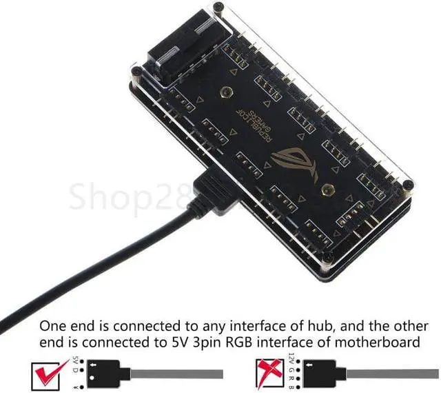 Alt view image 3 of 5 - 3 pin AURA SYNC 5V RGB 10 Hub Splitter SATA Power 3pin ARGB Adapter Extension Cable for A SUS LED New