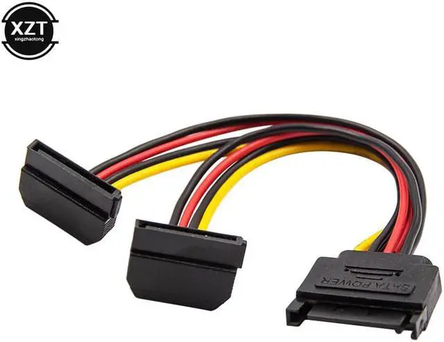 Alt view image 3 of 5 - 1PCS 90 degree SATA 15-Pin Male to 2 x 15P Female Y Splitter Adapter Power Cable High Quality