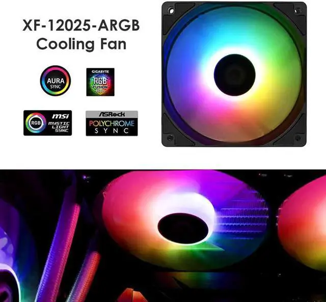 Alt view image 4 of 5 - PWM PC Case Fan Ultra Slim Silent CPU Water Cooler 120mm Dual Ball Bearing Addressable RGB Cooling Fan for Computer Chassis