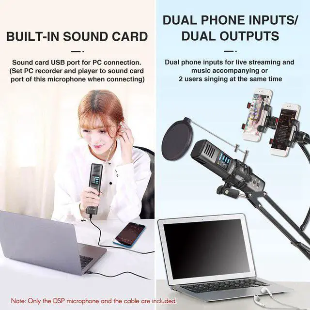 Alt view image 2 of 5 - Multi-Functional DSP ligent Microphone Mobile Phone Microphone with USB Sound Card LCD Sn