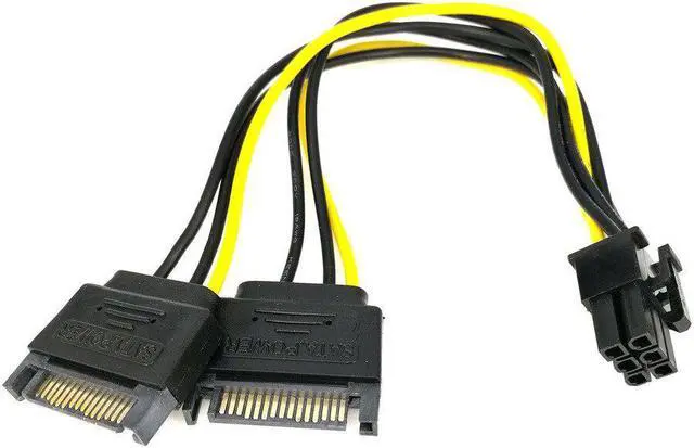 Main image of 20cm Sata Power To 6 pin Graphics Power Supply Dual Sata Power Cord 15 pin Male M to PCI-e 6 Pin Female F Video Card Power Cable