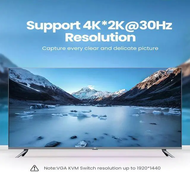 Alt view image 2 of 5 - HDMI KVM Switch 2 Port 4K USB Switch KVM VGA Switcher Splitter Box for Sharing Printer Keyboard Mouse KVM Switch HDMI VGA