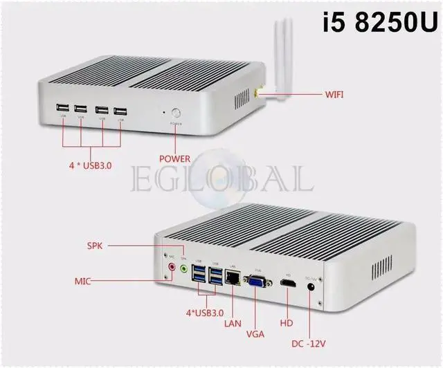 Main image of 2019  Mini Pc Windows 10 Core i7 8550U 8565U Fanless  Core I5 8250U Processor Nettop Micro DDR4 Barebone Gaming PC