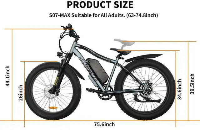 Alt view image 6 of 7 - AOSTIRMOTOR INC S07-MAX 1000W Electric Bike, 26" * 4" Fat Tire, 48V 20AH Removable Lithium Battery,Shimano 7-Speed, Front Fork Suspension(GRAY)