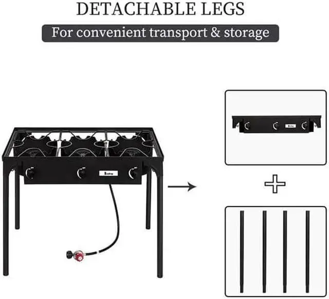 Alt view image 4 of 7 - Outdoor Camp Stove High Pressure Propane Gas Cooker Portable Cast Iron Patio Cooking Burner (Three Burner 225000-BTU)
