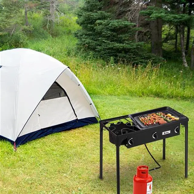 Alt view image 3 of 7 - Outdoor Camp Stove High Pressure Propane Gas Cooker Portable Cast Iron Patio Cooking Burner (Three Burner 225000-BTU)