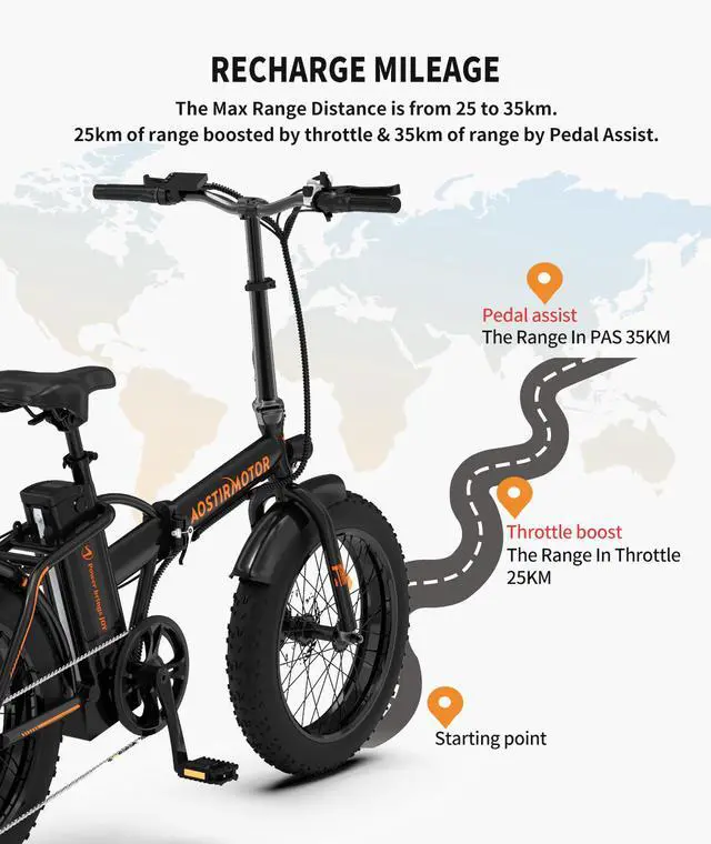 Alt view image 2 of 6 - AOSTIRMOTOR Electric Bike Folding A20 500W for Adults , 20" * 4" Fat Tire, with 36V 13AH Removable Lithium Battery, Travel Up to 20 Miles, Max Speed Up to 25 MPH(Black)