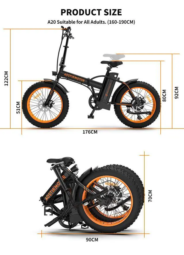 Alt view image 5 of 6 - AOSTIRMOTOR Electric Bike Folding A20 500W for Adults , 20" * 4" Fat Tire, with 36V 13AH Removable Lithium Battery, Travel Up to 20 Miles, Max Speed Up to 25 MPH(Black)