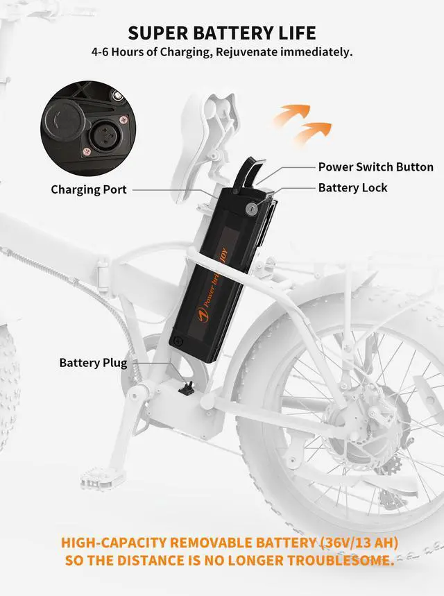 Alt view image 4 of 6 - AOSTIRMOTOR Electric Bike Folding A20 500W for Adults , 20" * 4" Fat Tire, with 36V 13AH Removable Lithium Battery, Travel Up to 20 Miles, Max Speed Up to 25 MPH(Black)