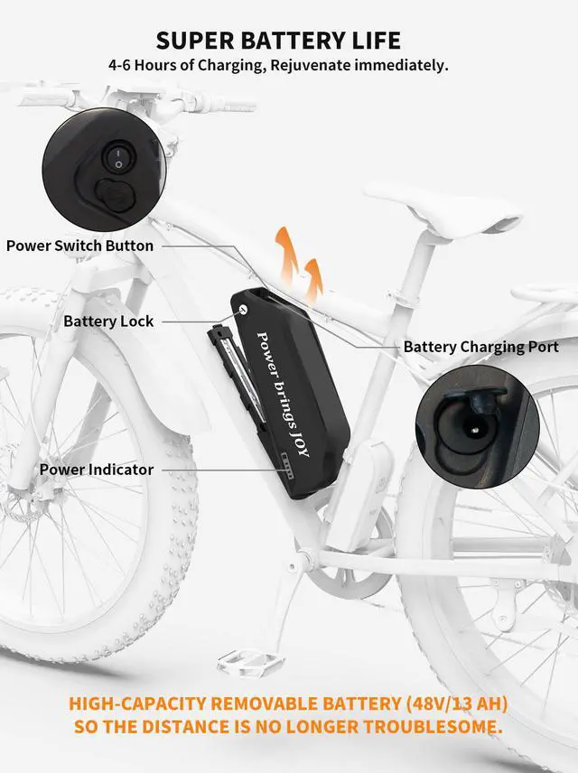 Alt view image 4 of 7 - AOSTIRMOTOR S07-B 750W Electric Bicycle, 26" * 4" Fat Tire, 48V 13AH Removable Lithium Battery, Max Speed 28MPH, Shimano 7-Speed, Front Fork Suspension(Black)