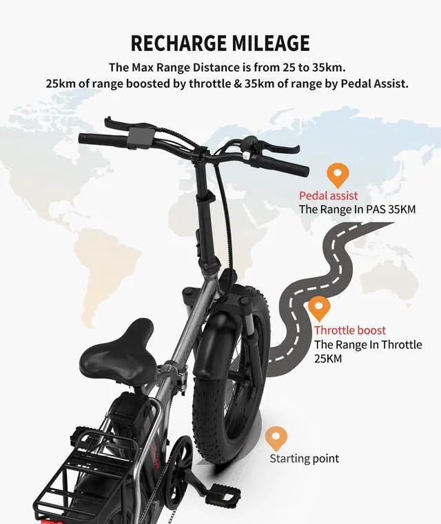 Alt view image 4 of 7 - AOSTIRMOTOR A30 750W Electric Bike, 20" Fat Tire, 48V 13AH Removable Lithium Battery, Max Speed 28MPH, Shimano 7-Speed, Front Fork Suspension