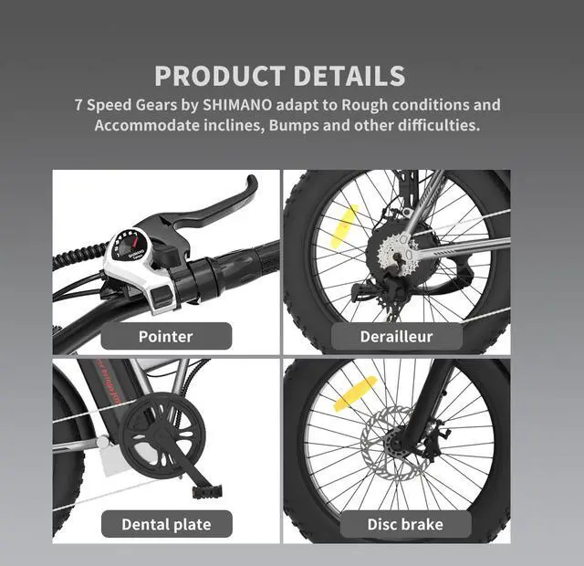 Alt view image 7 of 7 - AOSTIRMOTOR A30 750W Electric Bike, 20" Fat Tire, 48V 13AH Removable Lithium Battery, Max Speed 28MPH, Shimano 7-Speed, Front Fork Suspension