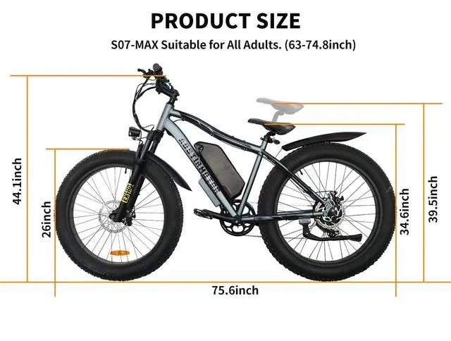 Alt view image 6 of 7 - AOSTIRMOTOR INC S07-MAX 1000W Electric Bike, 26" * 4" Fat Tire, 48V 20AH Removable Lithium Battery,Shimano 7-Speed, Front Fork Suspension(GRAY)