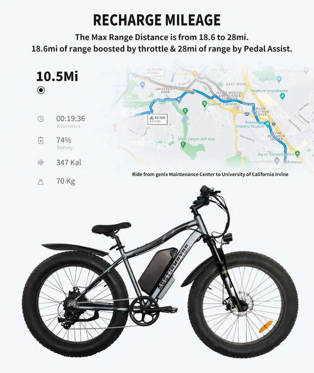 Alt view image 7 of 7 - AOSTIRMOTOR INC S07-MAX 1000W Electric Bike, 26" * 4" Fat Tire, 48V 20AH Removable Lithium Battery,Shimano 7-Speed, Front Fork Suspension(GRAY)
