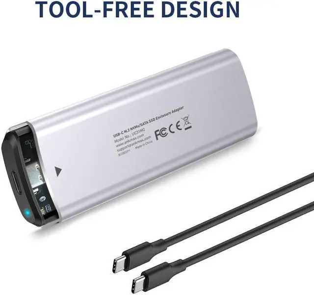 Alt view image 3 of 8 - M.2 NVMe+SATA SSD Enclosure Adapter, USB C 3.1 Gen 2 10Gbps NVMe PCIe/SATA (NGFF) M-Key(B+M Key), ANKMAX UC312M2 Support UASP Trim for SSD, Tool-Free Aluminum Solid State Drive External Enclosure