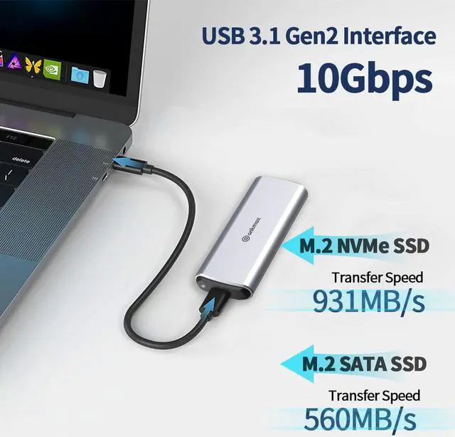 Alt view image 2 of 8 - M.2 NVMe+SATA SSD Enclosure Adapter, USB C 3.1 Gen 2 10Gbps NVMe PCIe/SATA (NGFF) M-Key(B+M Key), ANKMAX UC312M2 Support UASP Trim for SSD, Tool-Free Aluminum Solid State Drive External Enclosure