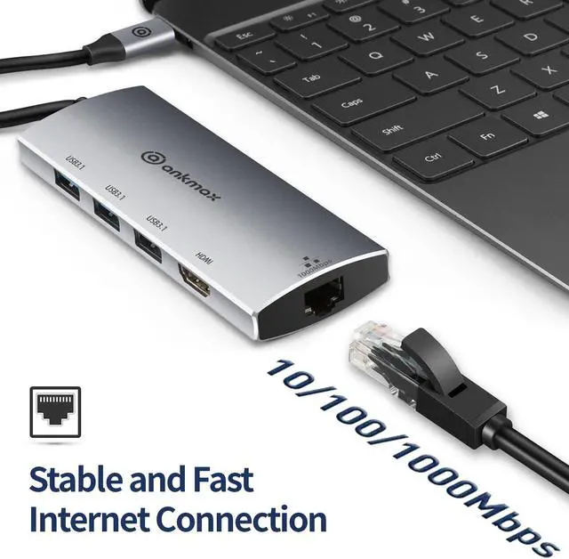 Alt view image 4 of 8 - USB C Hub Ethernet Adapter Ankmax P631HG USB Type C multiport Hub with 4K HDMI, 1Gbps Ethernet Port, 3 USB 3.1, PD Charging for MacBook Pro /Air, iPad Pro and Type C Thunderbolt 3 Laptops