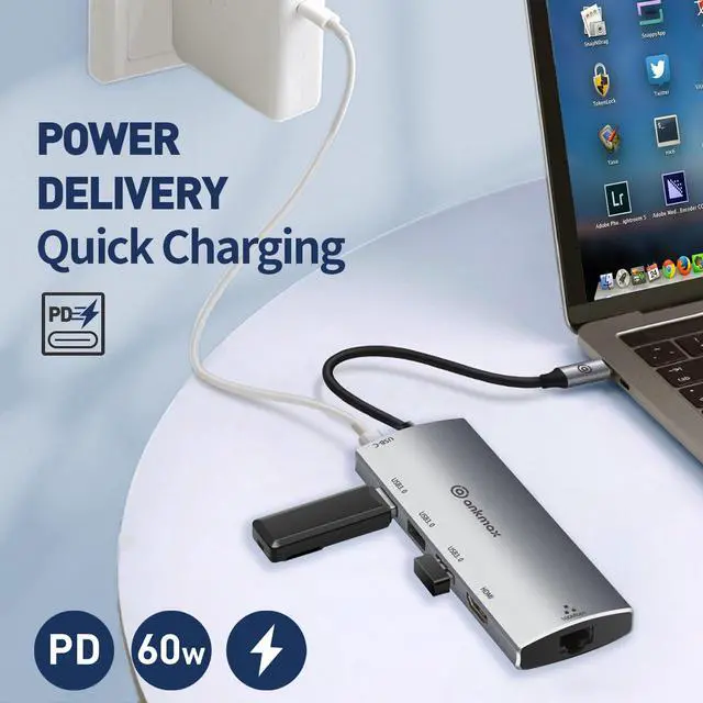 Alt view image 5 of 8 - USB C Hub Ethernet Adapter Ankmax P631HG USB Type C multiport Hub with 4K HDMI, 1Gbps Ethernet Port, 3 USB 3.1, PD Charging for MacBook Pro /Air, iPad Pro and Type C Thunderbolt 3 Laptops