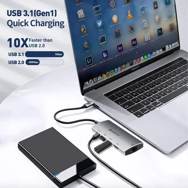 Alt view image 7 of 8 - USB C Hub Ethernet Adapter Ankmax P631HG USB Type C multiport Hub with 4K HDMI, 1Gbps Ethernet Port, 3 USB 3.1, PD Charging for MacBook Pro /Air, iPad Pro and Type C Thunderbolt 3 Laptops