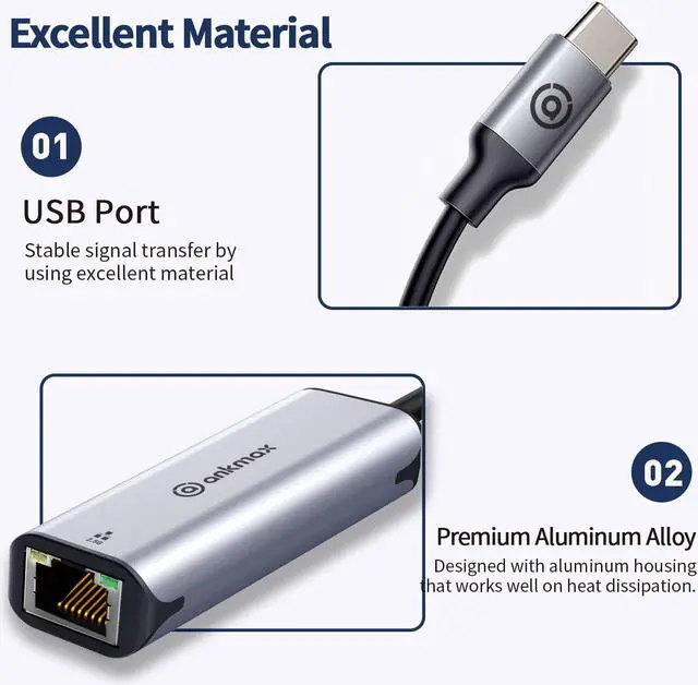 Alt view image 7 of 8 - USB C to LAN 2.5G Adapter Ankmax UC312G2 USB Type C to RJ45 Wired LAN Adapter Transfer Speed up to 2.5Gbps Gigabit Ethernet Adapter, Small Design Drive not Required, Compatible with Type C Devices