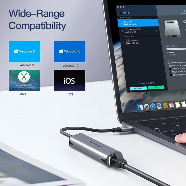 Alt view image 3 of 8 - USB C to LAN 2.5G Adapter Ankmax UC312G2 USB Type C to RJ45 Wired LAN Adapter Transfer Speed up to 2.5Gbps Gigabit Ethernet Adapter, Small Design Drive not Required, Compatible with Type C Devices