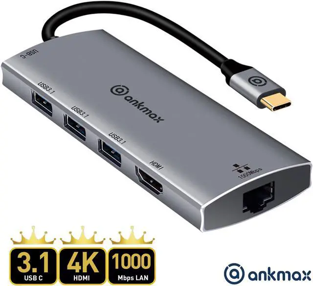 Main image of USB C Hub Ethernet Adapter Ankmax P631HG USB Type C multiport Hub with 4K HDMI, 1Gbps Ethernet Port, 3 USB 3.1, PD Charging for MacBook Pro /Air, iPad Pro and Type C Thunderbolt 3 Laptops