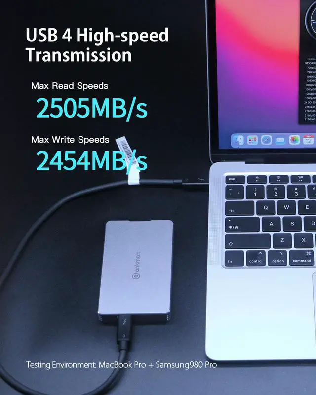 Alt view image 2 of 7 - Ankmax USB 4 SSD Enclosure for NVMe M.2 SSD, UC4M2 USB 4 Type-C 40Gbps Interface Compatible with Thunderbolt 3/4 USB3.1/3.0, Tool-Free Aluminum External Hard Drive Enclosure