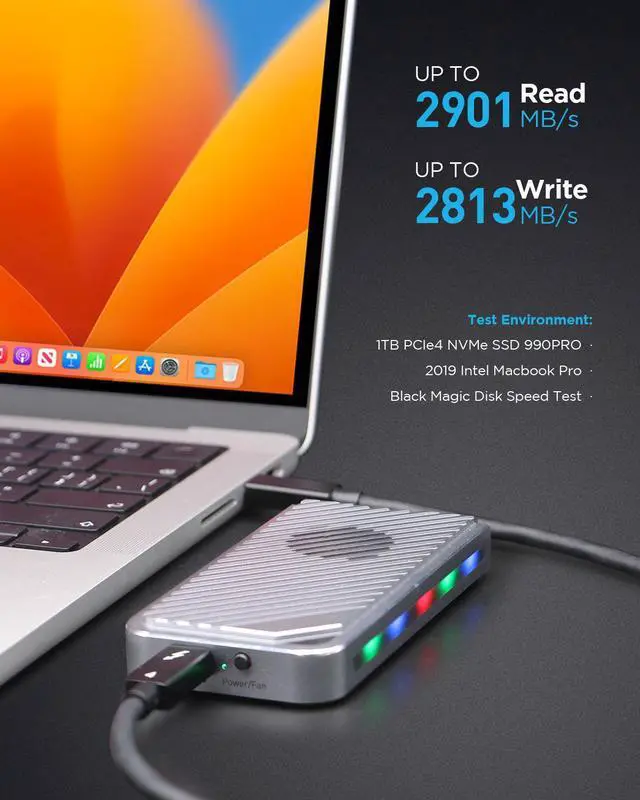 Alt view image 2 of 7 - ANKMAX USB4 SSD Enclosure with Fan and RGB Light for NVMe M.2 SSD, UC4M3 USB4.0 Type-C 40Gbps Interface Compatible with Thunderbolt 3/4 USB4.0/3.1/3.0, Tool-Free Aluminum External Hard Drive Enclosure