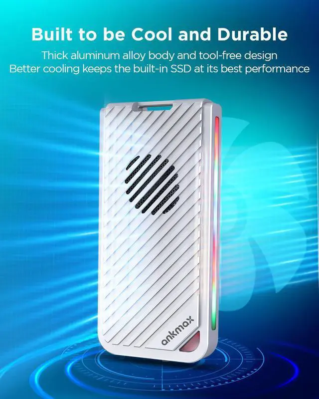Alt view image 3 of 7 - ANKMAX USB4 SSD Enclosure with Fan and RGB Light for NVMe M.2 SSD, UC4M3 USB4.0 Type-C 40Gbps Interface Compatible with Thunderbolt 3/4 USB4.0/3.1/3.0, Tool-Free Aluminum External Hard Drive Enclosure
