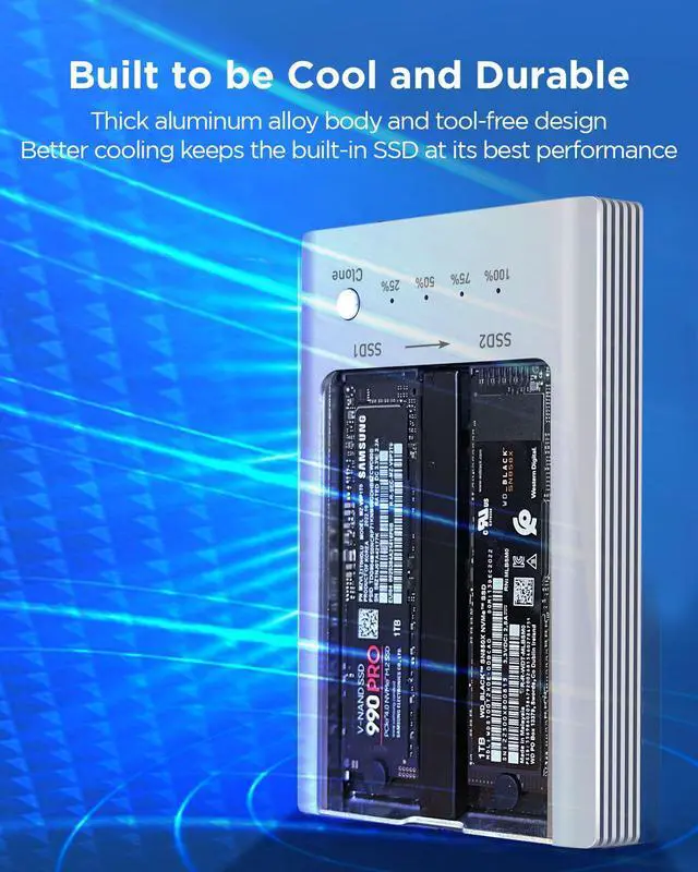 Alt view image 2 of 7 - Ankmax NVMe M.2 Duplicator M2U32C Dual-Bay Offline Clone SSD Docking Station, Tool-Free Aluminum 2bay External SSD Enclosure USB3.2 10Gbps, Support One-Key System Disk Cloner