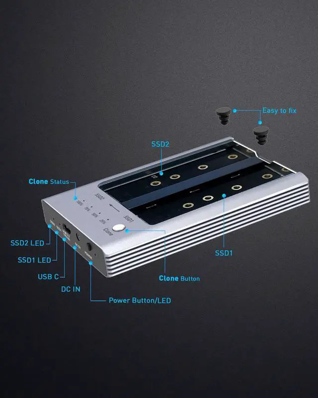 Alt view image 4 of 7 - Ankmax NVMe M.2 Duplicator M2U32C Dual-Bay Offline Clone SSD Docking Station, Tool-Free Aluminum 2bay External SSD Enclosure USB3.2 10Gbps, Support One-Key System Disk Cloner