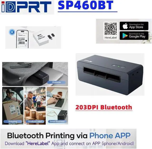 Alt view image 2 of 7 - iDPRT Bluetooth Shipping Label Printer SP460BT 203DPI Bluetooth And USB Direct Thermal Label Printer for Small Business and Shipping Packaging, Support Android,iPhone,Windows,macOS,