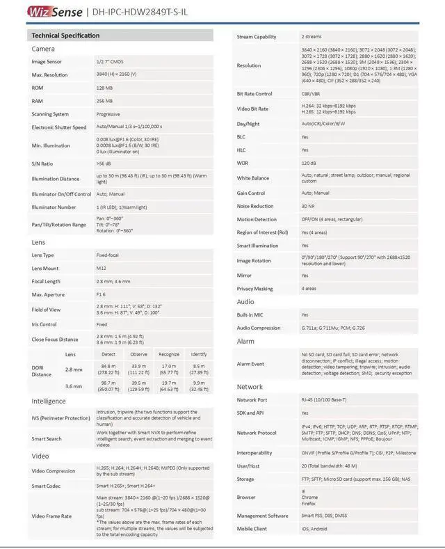 Alt view image 5 of 6 - Dah,ua 8MP WizSens IPC-HDW2849T-S-IL Full Color+IR IP Camera Dual Light Mic