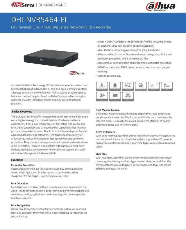 Alt view image 4 of 6 - Dah,ua 64 Channel NVR5464-EI WizSense AI 64CH 32MP 4K Network Video Recorder